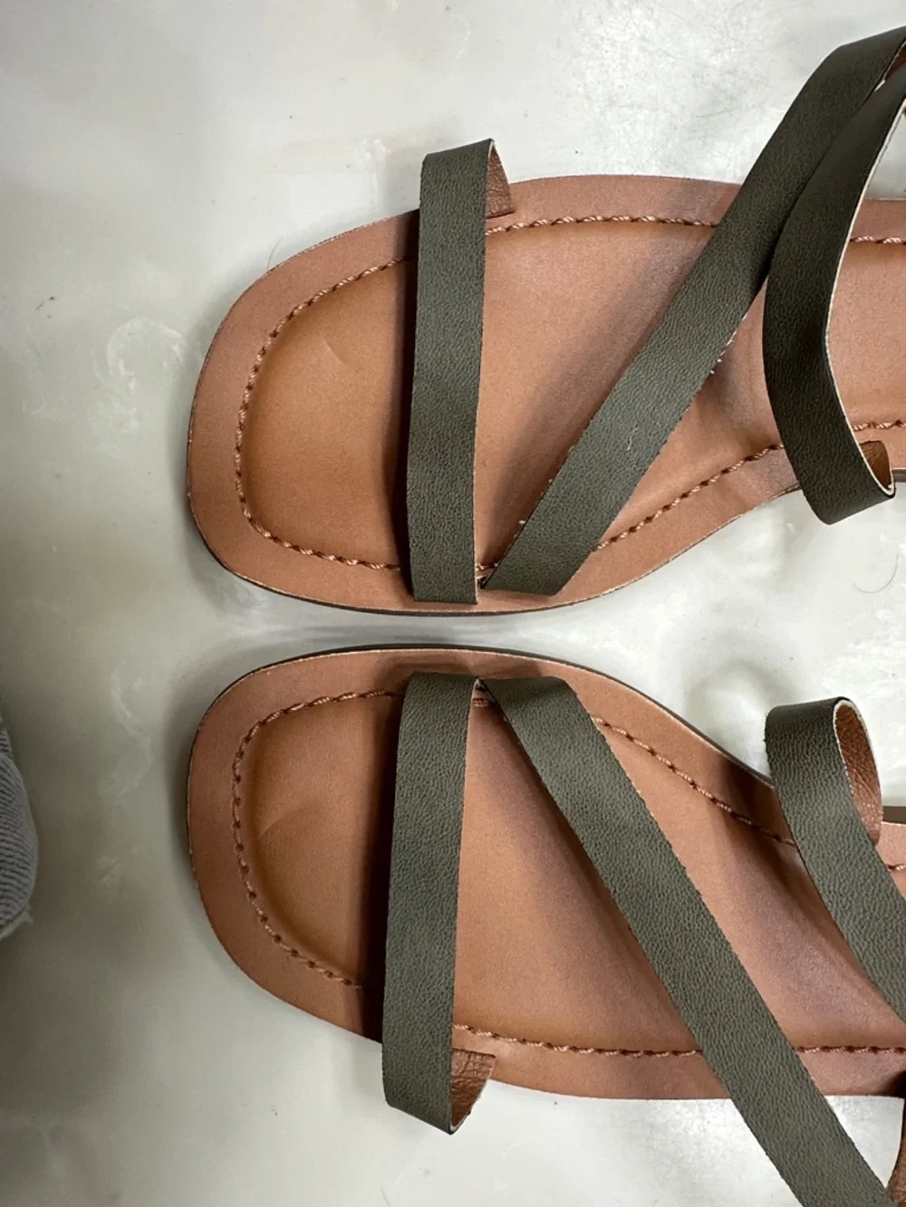 Lucky Brand Olive Strappy Flat Sandals with Tan Footbed - Picture 5 of 6
